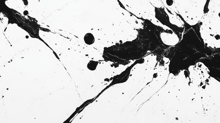 Splattered black paint on white marble, striking abstract background generative ai