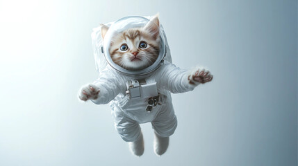 cat in a space suit floating in the universe. astronaut cat. white background