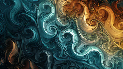 Fototapeta premium Abstract swirling pattern in blue and gold.