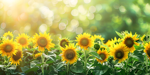 Obraz premium Sunflowers Blooming Under Sunlight, Bright Sunflowers in a Summer Field
