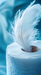 Soft white feather on a roll of