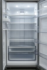 Empty and Clean Refrigerator Interior with Minimalist Design