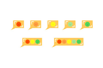 Happy and sad emoji face scale speech bubble set. Customer feedback, rating, emotion, evaluation concept. Flat vector design illustration.  
