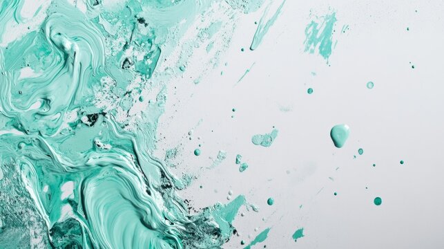 Splattered mint green paint on grey marble, fresh abstract background generative ai