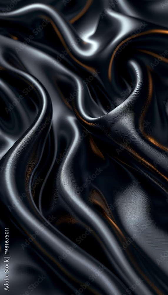 Poster the luxurious black satin fabric creates flowing waves and soft curves, reflecting light in subtle h
