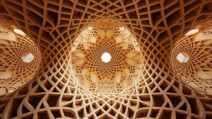 A intricate pattern of geometric shapes creates a mesmerizing optical illusion, evoking a sense of depth and wonder.