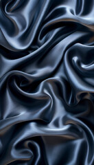 Obraz premium The deep blue satin fabric elegantly drapes and flows, creating soft, smooth waves. Its glossy finish captures light, enhancing the rich color and texture of the fabric.