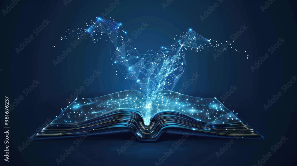 Poster Glowing Open Book with Abstract Design