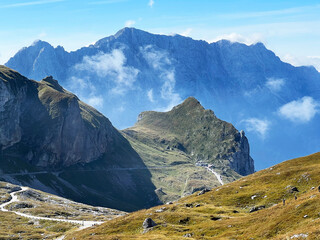 Mountain pass Mangart saddle in the Julian Alps, Strmec na Predelu (Triglav National Park,...