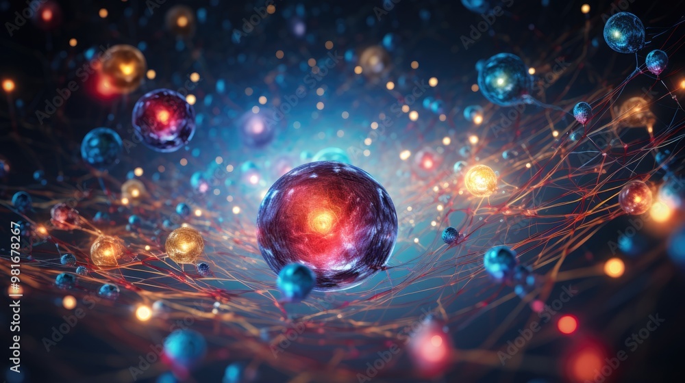 Poster a mesmerizing abstract background featuring a network of glowing orbs and lines.