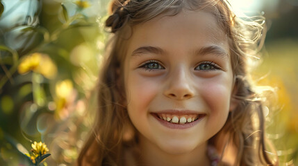 Fototapeta premium A portrait of a young girl smiling brightly.
