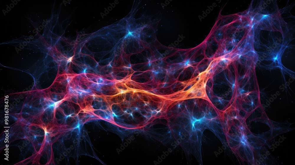Aufkleber a mesmerizing abstract background with glowing lines and particles in vibrant colors.