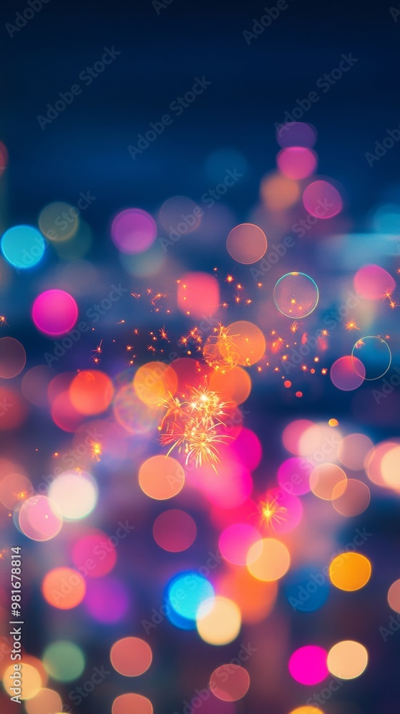 Poster Abstract bokeh lights with fireworks display