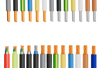 Realistic 3D cables and wires of electric power, network, television and telephone. Energy wires with insulated copper conductors Multicore twisted pair. 3d illustration. Clipping path.