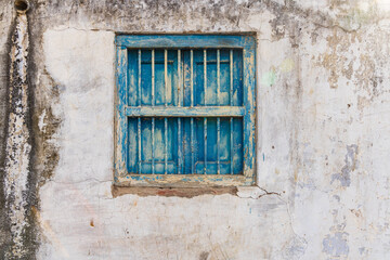 Blue barred window in Rajasthan.