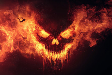 Fototapeta premium Fiery Skull: A Surreal Halloween Image
