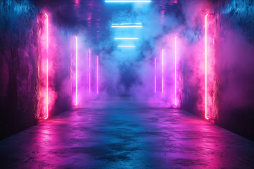 Neon Lights in a Futuristic Corridor - Abstract Urban Background