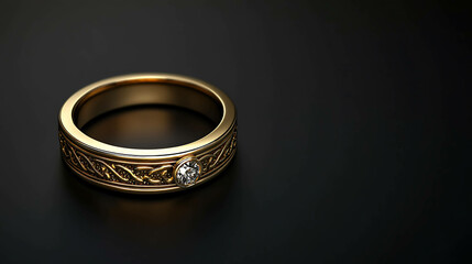 A classic gold band with a Celtic knot design and a single diamond.