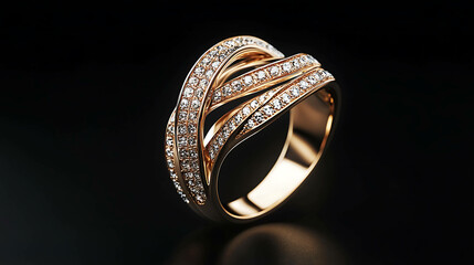 A close-up of a gold ring with diamonds.