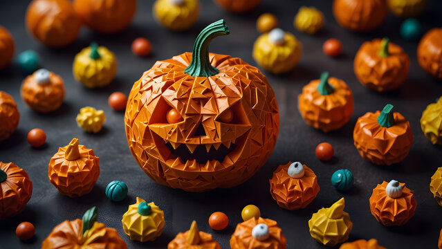 halloween monsters filling carved pumpking