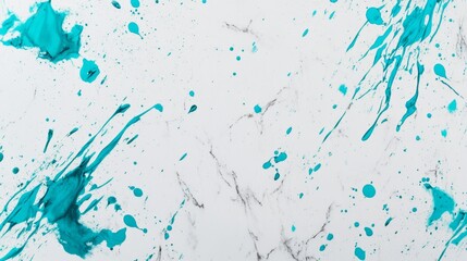 Splattered turquoise paint on white marble generative ai