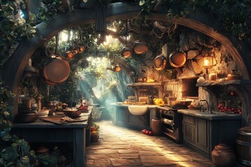 A magical kitchen in an enchanted forest