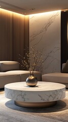 A serene eye-level view of a minimalist living room