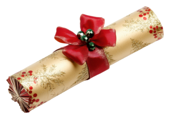 Festive Christmas cracker adorned with a bow isolated on transparent background