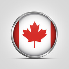 silver plate with glossy flag. Canada flag stamp. made in stamp isolated in white background. royal, allegiance, symbol, minimal, vector, 3d, icon, illustration.