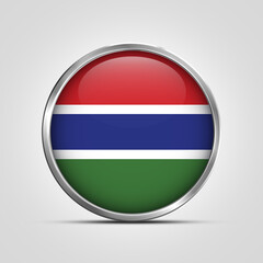 silver plate with glossy flag. The Gambia flag stamp. made in stamp isolated in white background. royal, allegiance, symbol, minimal, vector, 3d, icon, illustration.