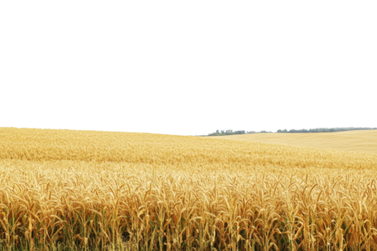 Golden wheat field under a clear sky at sunset isolated on transparent background