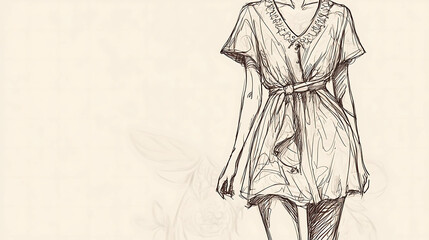 Hand-drawn illustration of a woman in a summer dress.