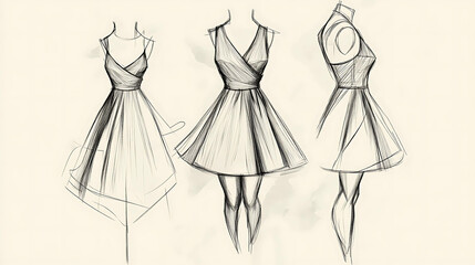 Obraz premium Hand-drawn sketch of a sleeveless, v-neck dress with a full skirt.