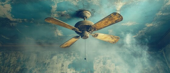 Naklejka premium Ceiling fan covered in dust disturbing moldy air from vents