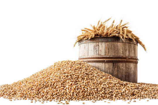 Wheat in barrel with harvest stalks isolated on transparent background - Powered by Adobe