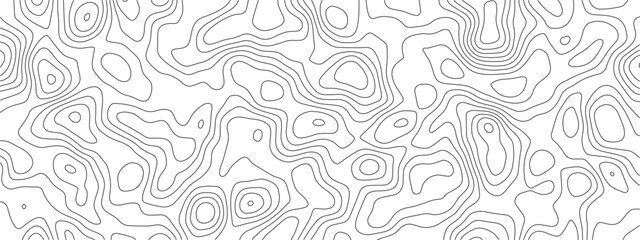 Topographic map in lines and contours. Vector geography contour landscape and terrain path. Travel and navigation cartography background. Mountain hiking trail scheme. Relief height elevation pattern. © Oleksandra