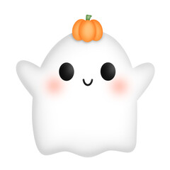 Cartoon ghost with pumpkin raster illustration