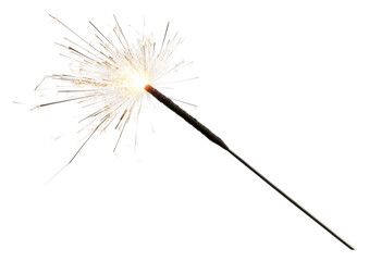 Bright sparkler at night celebration isolated on transparent background