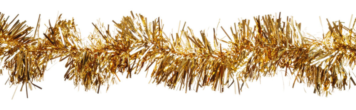 Shiny gold garland for festive celebrations isolated on transparent background