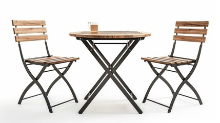 Fototapeta premium foldable outdoor bistro set, featuring a small round table and two metal chairs 
