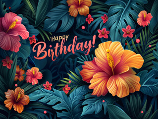 Tropical Floral Happy Birthday Greeting