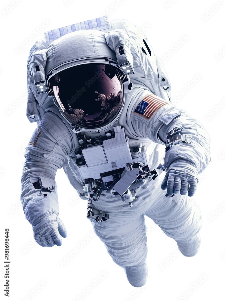 Poster astronaut in space with earth behind isolated on transparent background