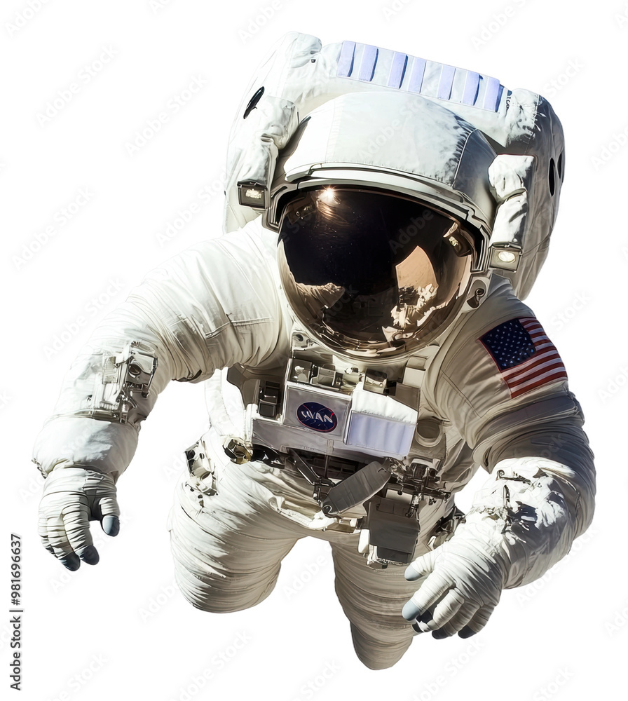 Poster astronaut on a spacewalk in space isolated on transparent background