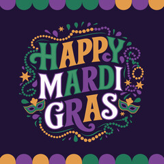 Happy Mardi Gras - Mardi Gras T-Shirt Design
Vintage Typography Vector Graphic