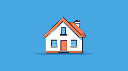 A simple cartoon house with orange roof and blue windows.