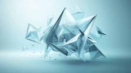 Transparent triangles and polygons. Geometric shapes in glass morphist style generative ai