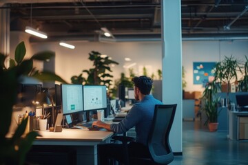 Modern Office with Man Working on Computer