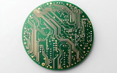 Green Circuit Board with Metallic Connectivity Patterns and Electronic Components