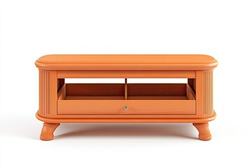 orange luxury wooden bench with shoe rack storage drawer isolated on white background 