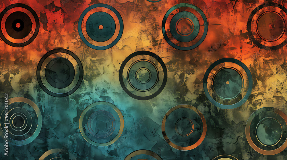 Sticker abstract grunge background with colorful circles.